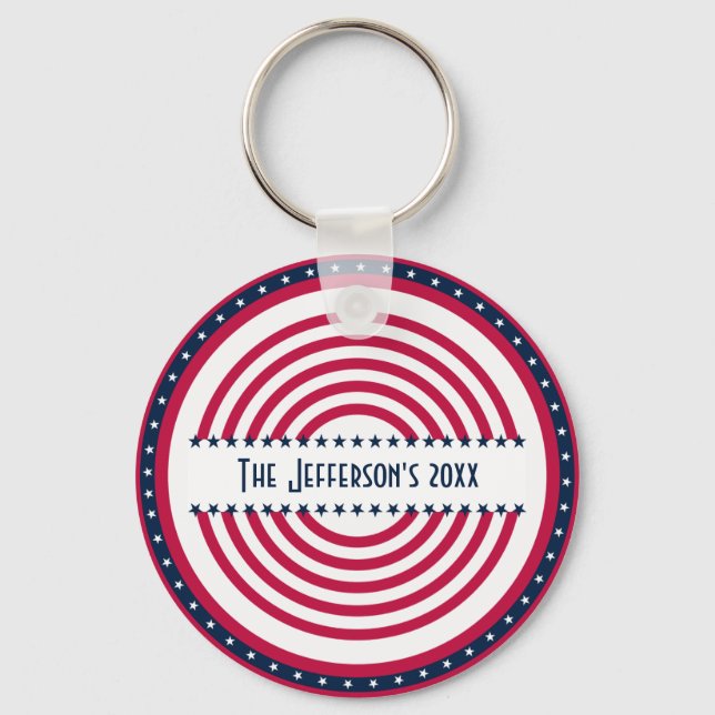 Custom Named Patriot Red White Blue  Keychain (Front)