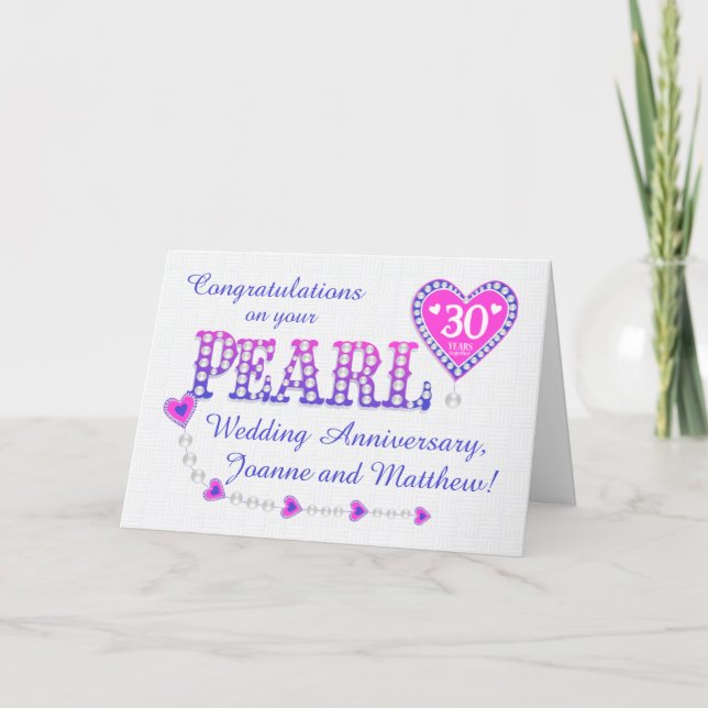 Custom Names 30th Pearl Wedding Anniversary Card (Front)