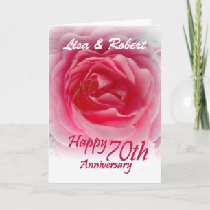 CUSTOM NAMES - 70th Anniversary with Pink Rose Card