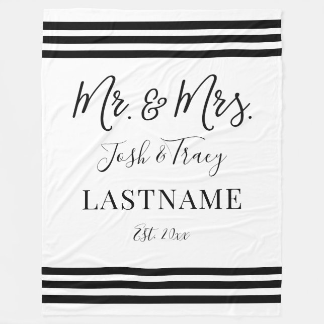 Custom Names and Last Name Mr and Mrs Gift Fleece Blanket (Front)