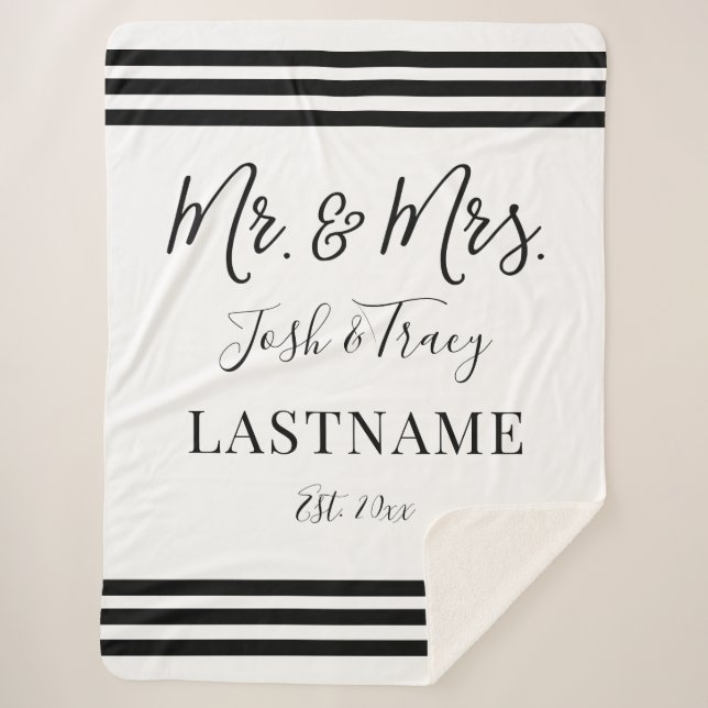 Custom Names and Last Name Mr and Mrs Gift Sherpa Blanket (Front)