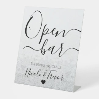 Custom Names Calligraphy Heart Texturized Open Bar Pedestal Sign