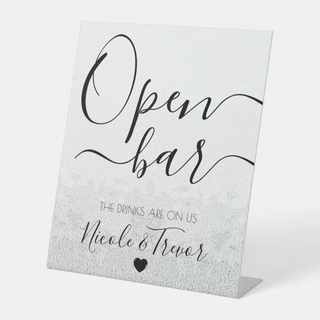 Custom Names Calligraphy Heart Texturized Open Bar Pedestal Sign (Front)