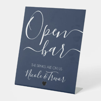 Custom Names Calligraphy White Text Open Bar Pedestal Sign
