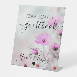 Custom Names Dainty Pink Flowers Table Sign