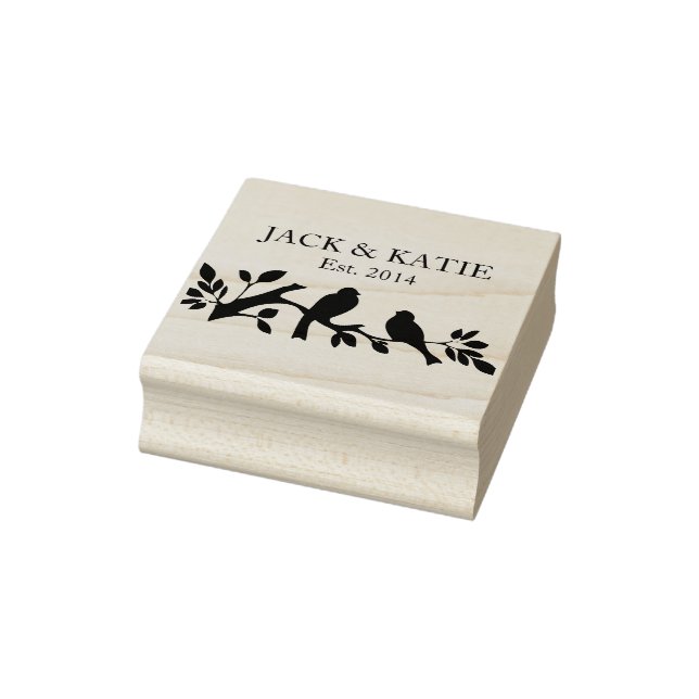 Custom names date love birds wedding couple rubber stamp (Stamp)