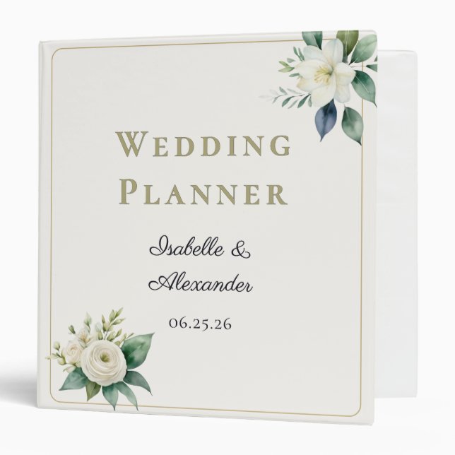 Custom Names Elegant Floral Wedding Planning Binder (Front/Inside)