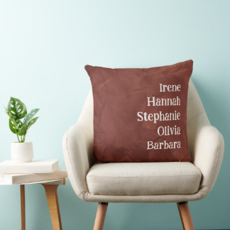 Custom Names Family Friends Brown Farmhouse Throw Pillow