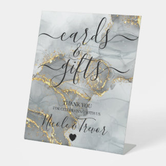 Custom Names Grey Gold Vein Cards & Gifts Pedestal Sign