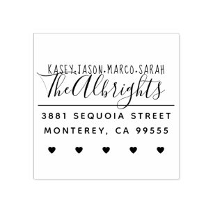 Custom Names & Hearts Family Return Address Rubber Stamp