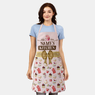 Custom Name's kitchen and watercolor Pink cupcake Apron