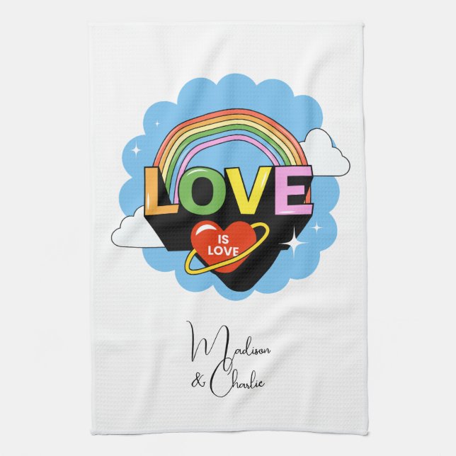 Custom Names "Love Is Love" Kitchen Towel (Vertical)
