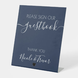 Custom Names Navy Blue Calligraphy Sign Guestbook