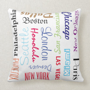 Custom Names or Popular Cities Travel Destinations Throw Pillow