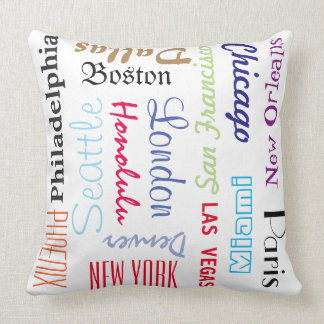 Custom Names or Popular Cities Travel Destinations Throw Pillow