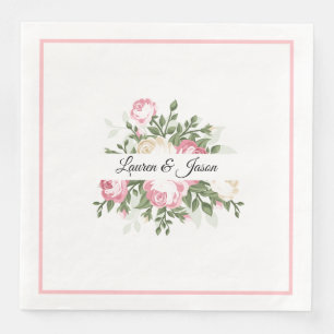 Custom Names Paper Napkins-Vintage Pink Rose Paper Napkin