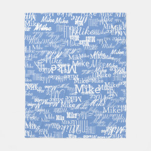Custom Names Pattern allover Cornflower Blue Colou Fleece Blanket