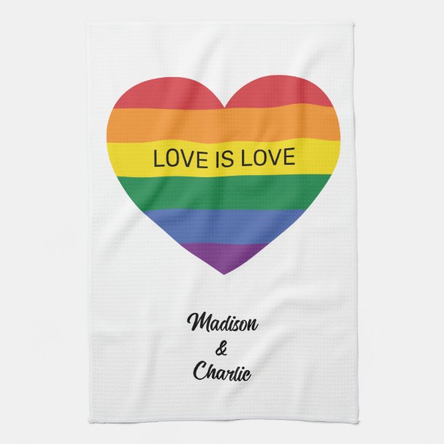 Custom Names Rainbow Heart Kitchen Towel (Vertical)