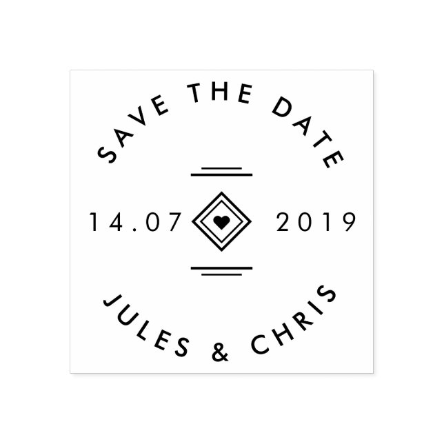 Custom Names Round Modern Minimalist Save The Date Rubber Stamp (Imprint)