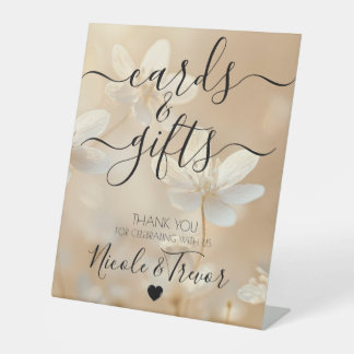 Custom Names Sepia White Flowers Cards & Gifts Pedestal Sign