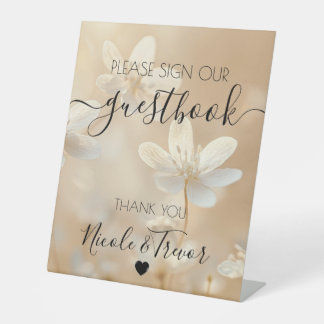 Custom Names Sepia White Flowers Table Sign
