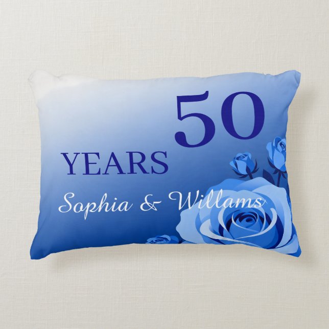 Custom Names & Special Years Romantic Blue Rose  Accent Pillow (Front)