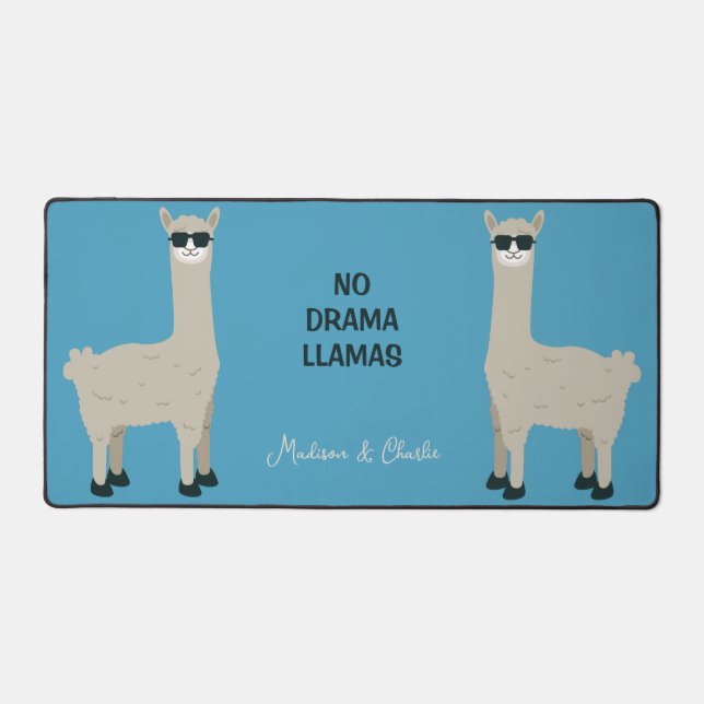 Custom Names, Text & Colour Cool Llamas Desk Mat (Front)