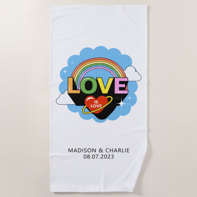 Custom Names / Text "Love Is Love" Beach Towel (Front)