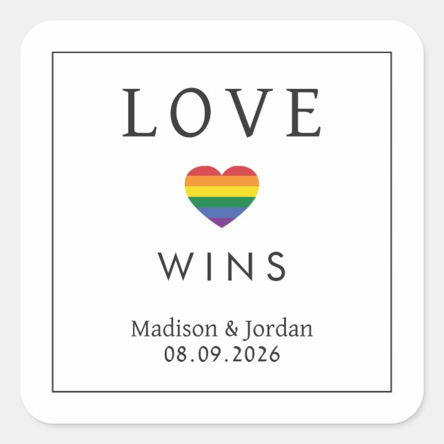 Custom Names / Text Rainbow LOVE Square Sticker (Front)