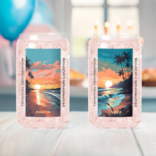Custom Names & Text Tropical Beach Sunset Can Glass