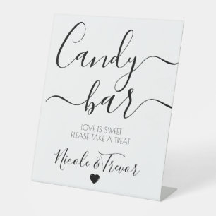 Custom Names White Calligraphy Candy Bar Pedestal Sign