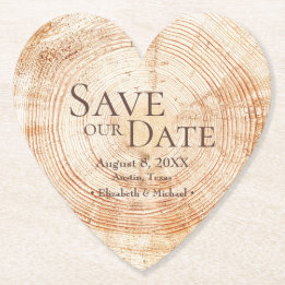Custom Names Wood grain Wedding Rustic Paper Coaster