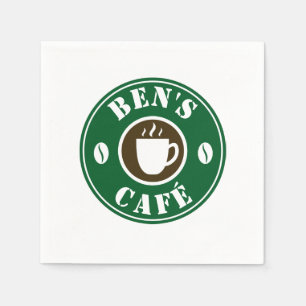 Custom napkins with coffee cup and beans logo