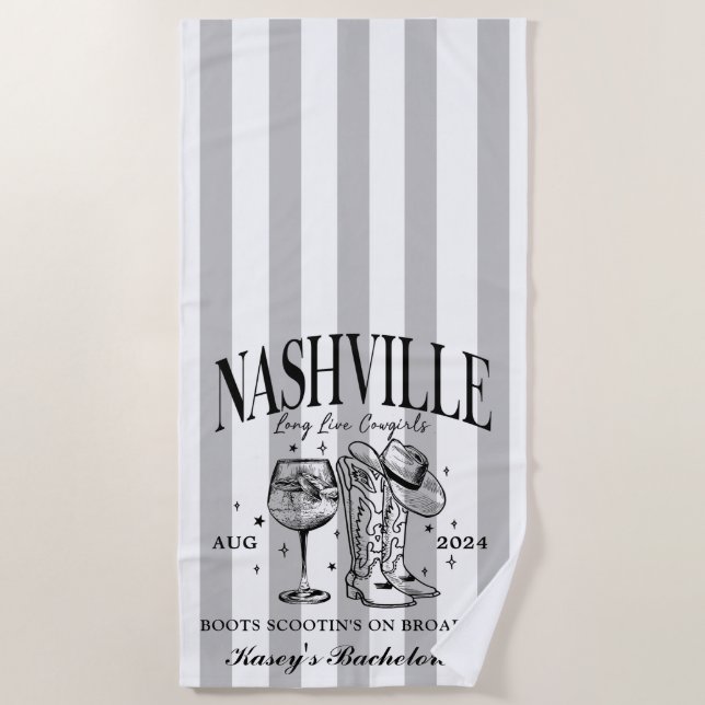 Custom Nashville Bachelorette Rodeo Beach Towel (Front)