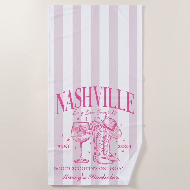 Custom Nashville Bachelorette Rodeo Beach Towel (Front)