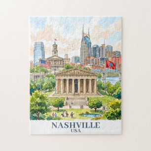 Custom Nashville Tennessee USA Colourful Watercolo Jigsaw Puzzle