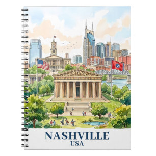 Custom Nashville Tennessee USA Colourful Watercolo Notebook