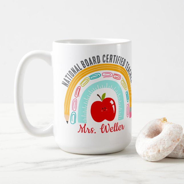 Custom National Board Certified Teacher Rainbow Coffee Mug (With Donut)