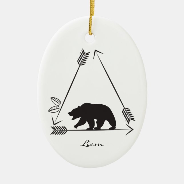 Custom Native American Bear in Arrow Christmas  Ceramic Ornament (Front)