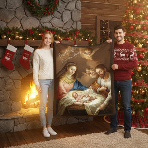 Custom Nativity Christmas Scene Fleece Blanket