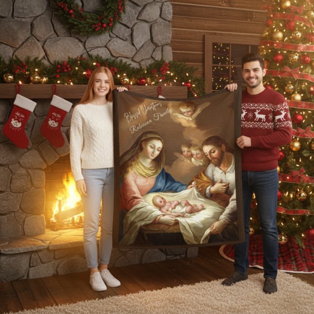 Custom Nativity Christmas Scene Fleece Blanket (Creator Uploaded)