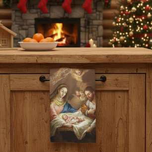 Custom Nativity Christmas Scene Kitchen Towel