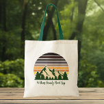 Custom Nature Family Vacation Green Forest Tote Bag<br><div class="desc">Customize your own family road trip tote bags to embark on a journey through nature this summer or fall. Personalize with your last name underneath the green forest of trees and dark mountain sunset for a cool vacation keepsake for your outdoor group.</div>