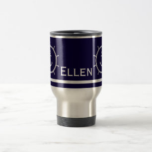 Custom Nautical Anchor and Wheel Monogram Travel Mug