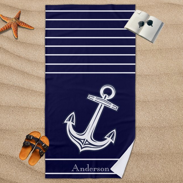 Custom Nautical Anchor  Bathroom  Navy Blue  Beach Towel (Creator Uploaded)