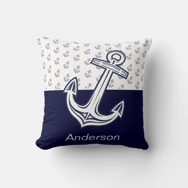 Custom Nautical Anchor Bathroom Navy Blue   Throw Pillow (Front)