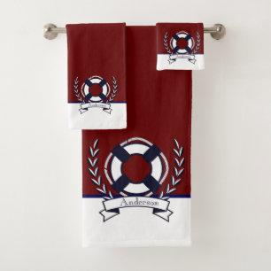 Custom Nautical Anchor  Bathroom Ocean Navy Blue B Bath Towel Set