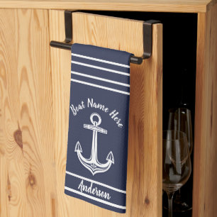 Custom Nautical Anchor  Bathroom Ocean Navy Blue B Kitchen Towel
