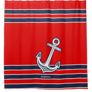 Custom Nautical Anchor  Bathroom Red Navy Blue  Ba