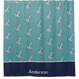 Custom Nautical Anchor Bathroom Teal Navy Blue 